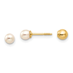 14k Madi K Reversible 3.75-4mm FW Cultured Pearl & Gold Ball Earrings