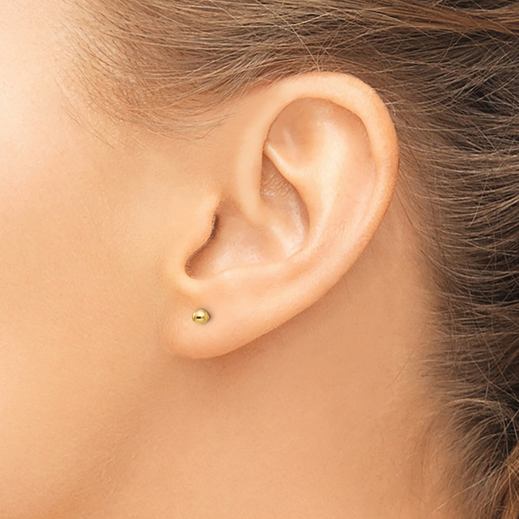 14K Gold Polished Ball Earrings with Screwback Secure Fit  3mm Nickel Free