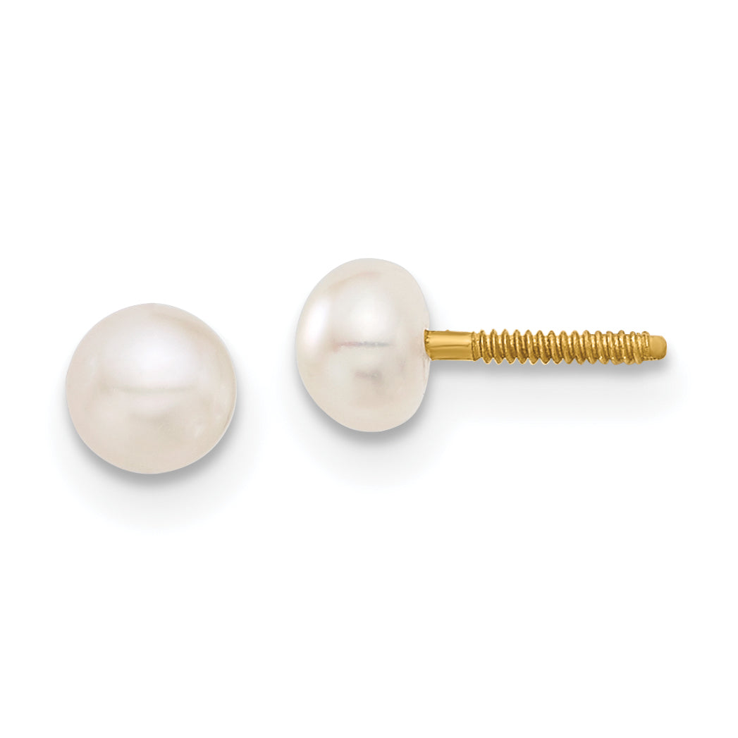 14k Madi K 4-5mm Button FW Cultured Pearl Screwback Earrings