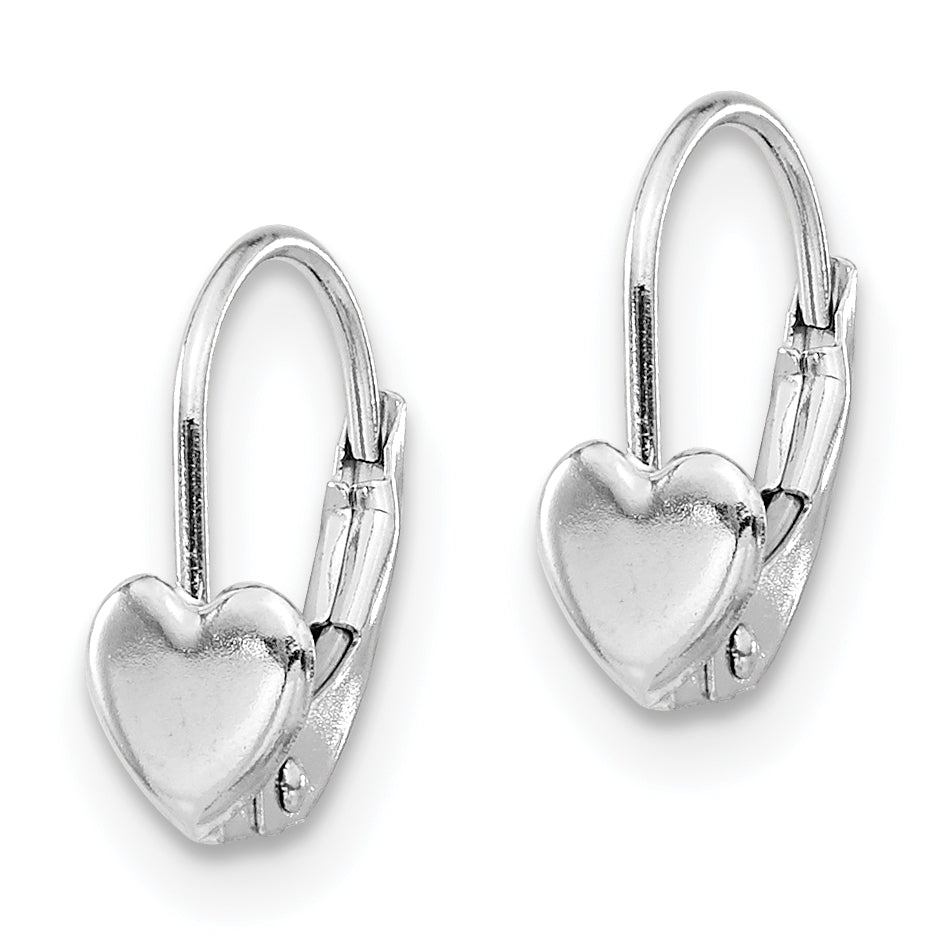 14K White Gold Heart Leverback Earrings, Polished Nickel-Free Dangles Secondary image