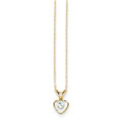 14K Yellow Gold Madi K 3mm Aquamarine Heart Birthstone Necklace