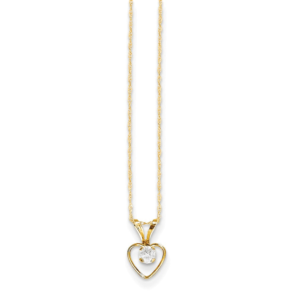 14K Yellow Gold Madi K 3mm White Zircon Heart Birthstone Necklace