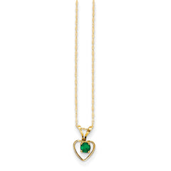 14K Yellow Gold Madi K 3mm Emerald Heart Birthstone Necklace