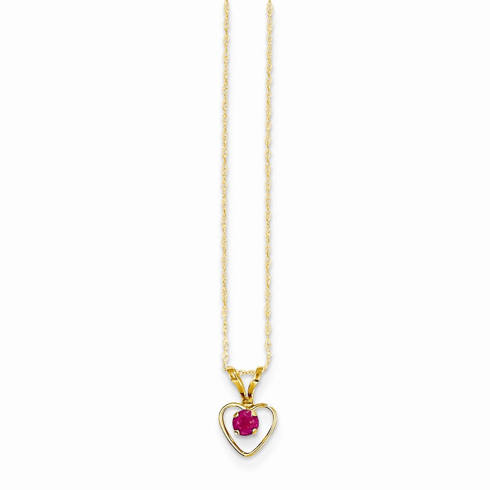 14K Yellow Gold Madi K 3mm Ruby Heart Birthstone Necklace