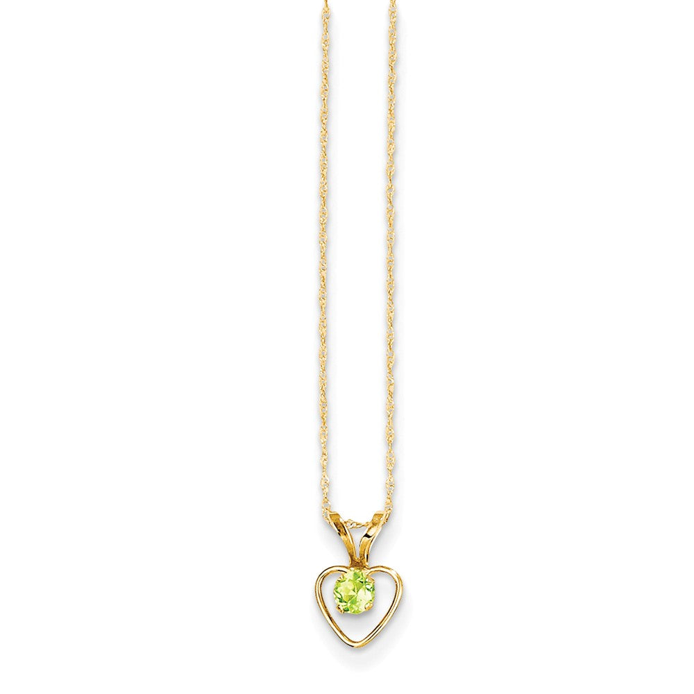 14K Yellow Gold Madi K 3mm Peridot Heart Birthstone Necklace