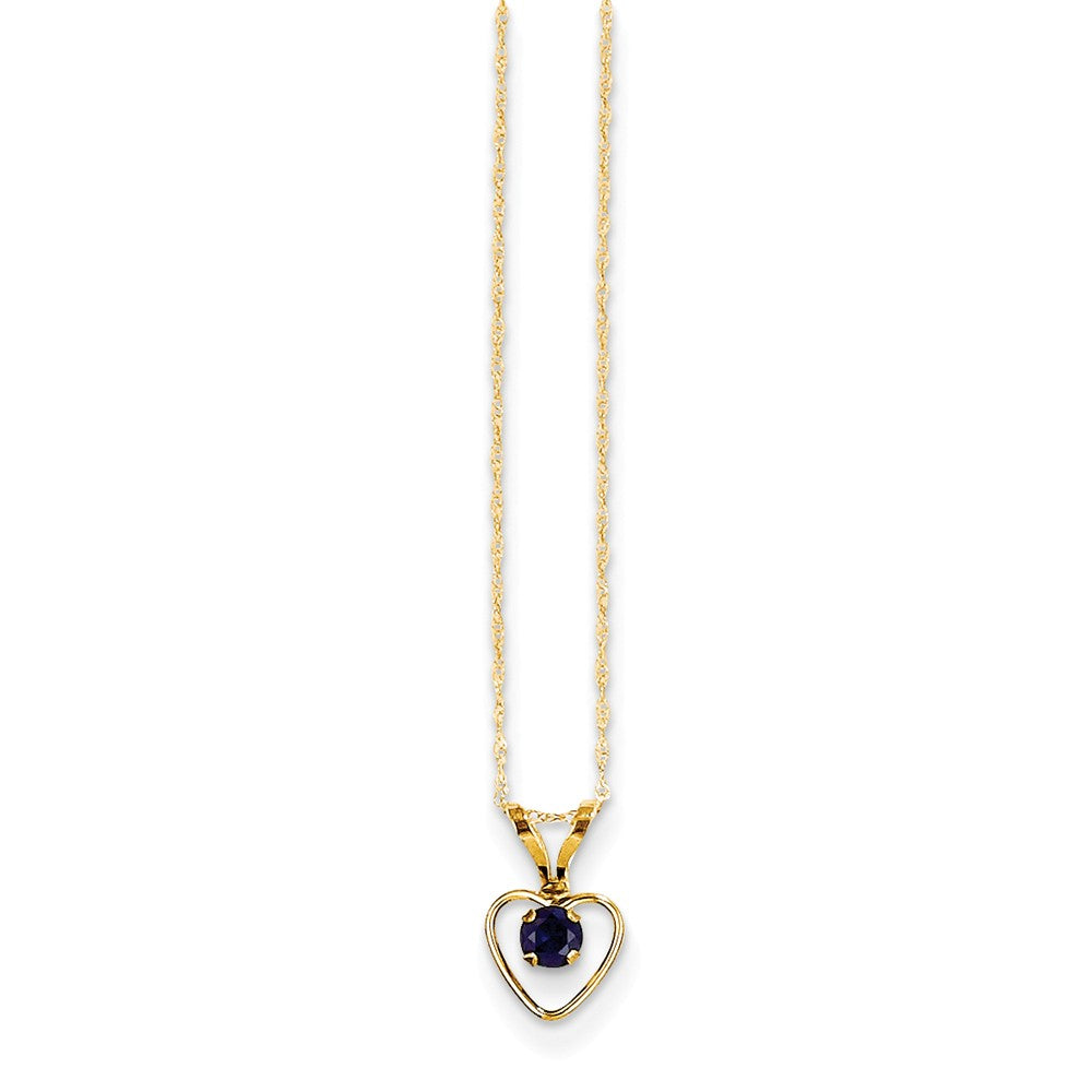 14K Yellow Gold Madi K 3mm Sapphire Heart Birthstone Necklace