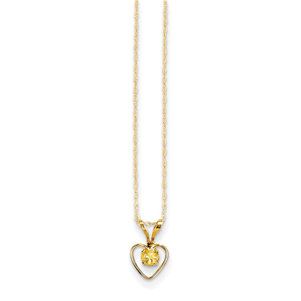 14K Yellow Gold Madi K 3mm Citrine Heart Birthstone Necklace