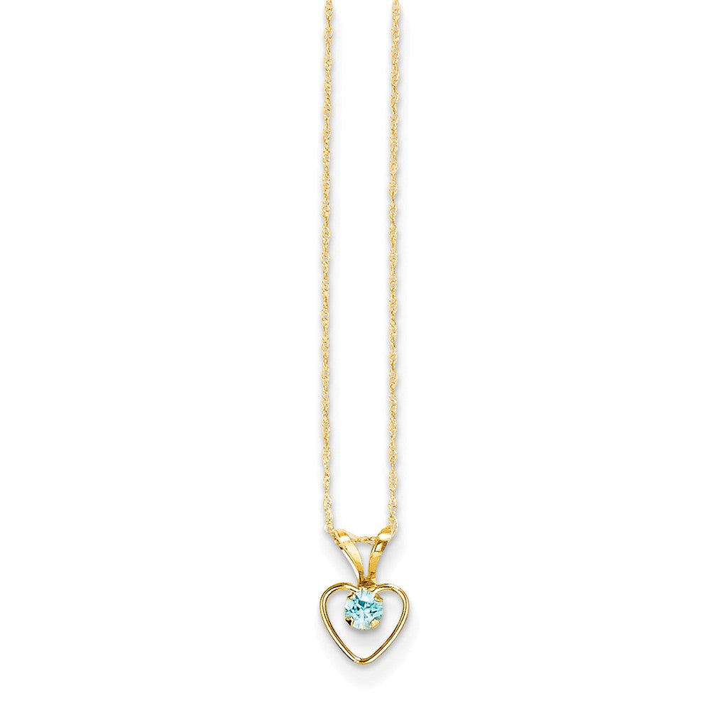 14K Yellow Gold Madi K 3mm Blue Zircon Heart Birthstone Necklace
