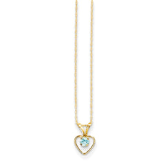 14K Yellow Gold Madi K 3mm Blue Zircon Heart Birthstone Necklace