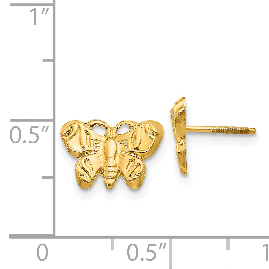 14K Gold Butterfly Earrings with Polished Finish and Screw Back