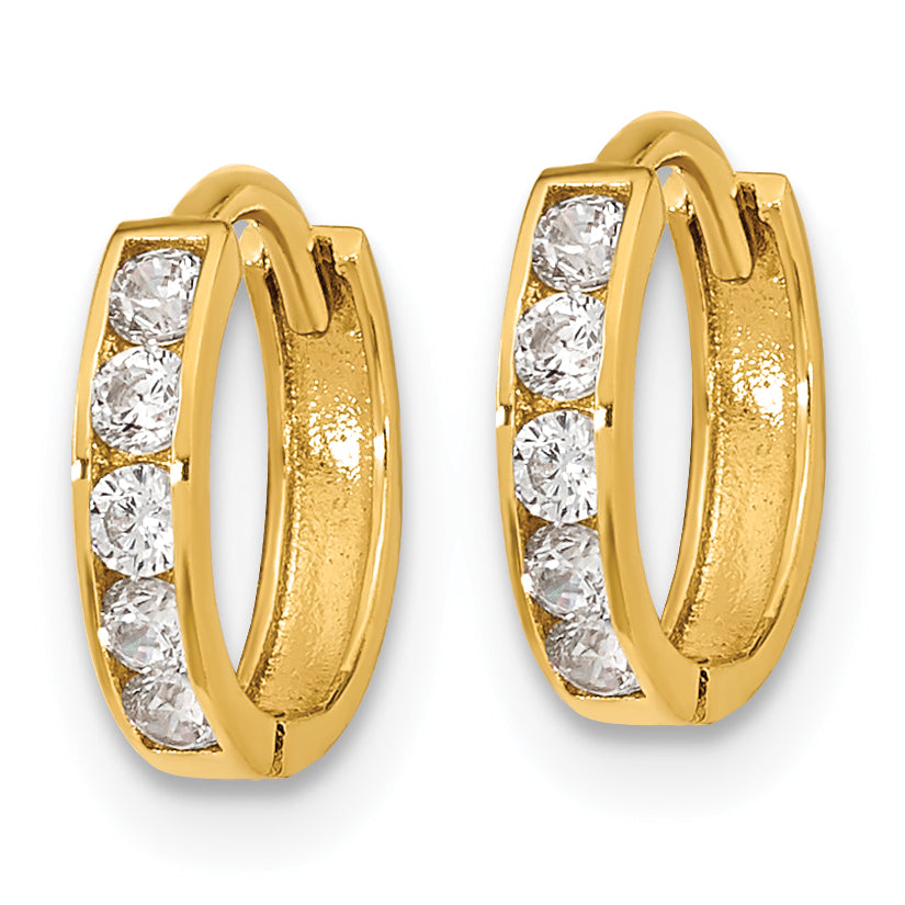14K Gold Hinged Hoop Earrings with Cubic Zirconia Polished & Nickel-Free
