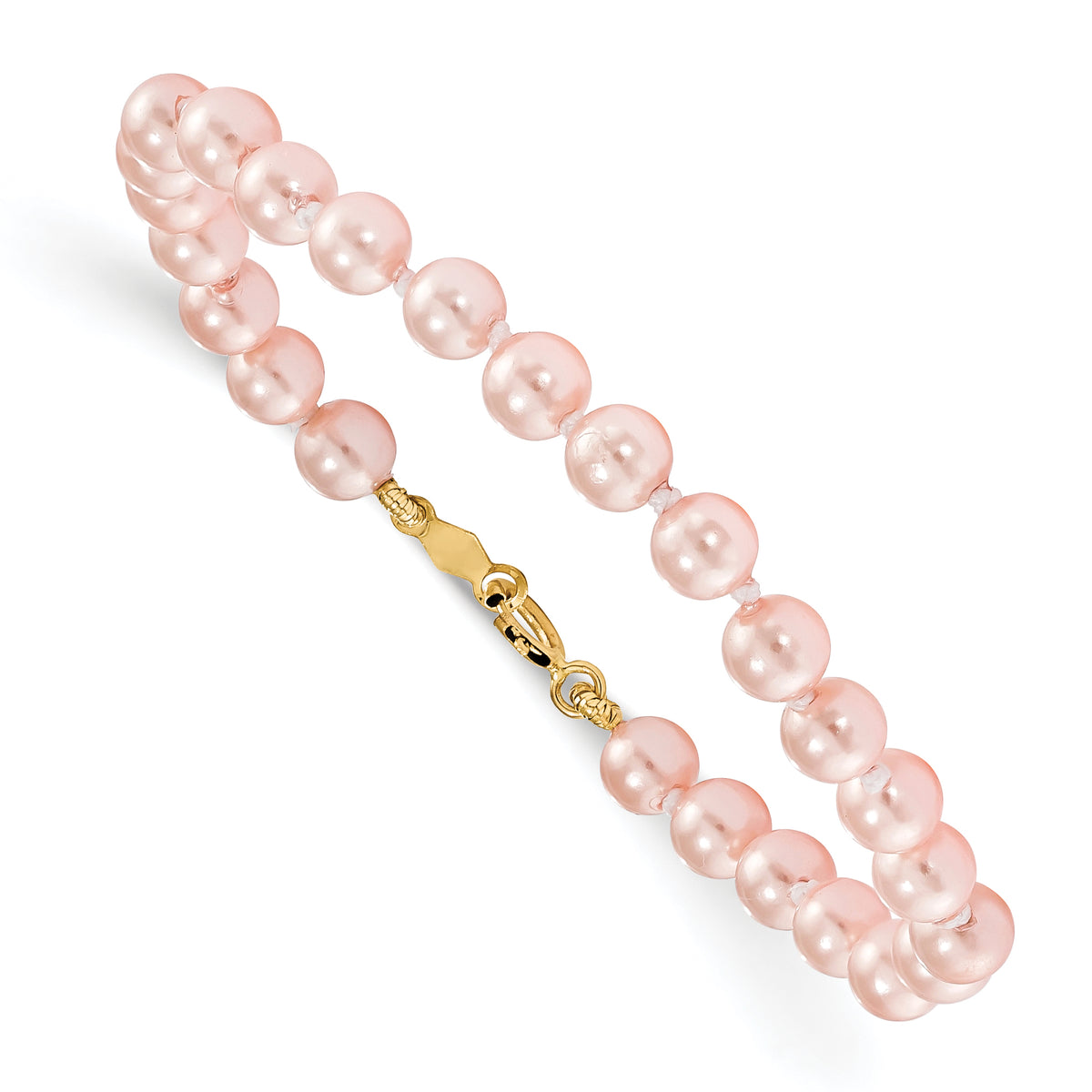 Madi K 14k Yellow Gold 4.5mm-5.5mm Pink Imitation Shell Pearl 5.25 inch Bracelet