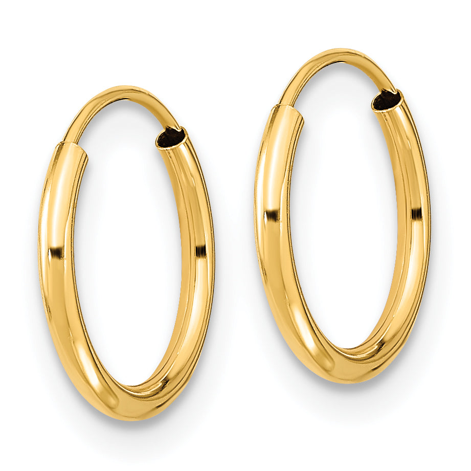 14K Gold Endless Hoop Earrings with Polished Finish, Nickel-Free, 12mm Secondary image