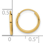 14K Gold Endless Hoop Earrings with Polished Finish, Nickel-Free, 12mm