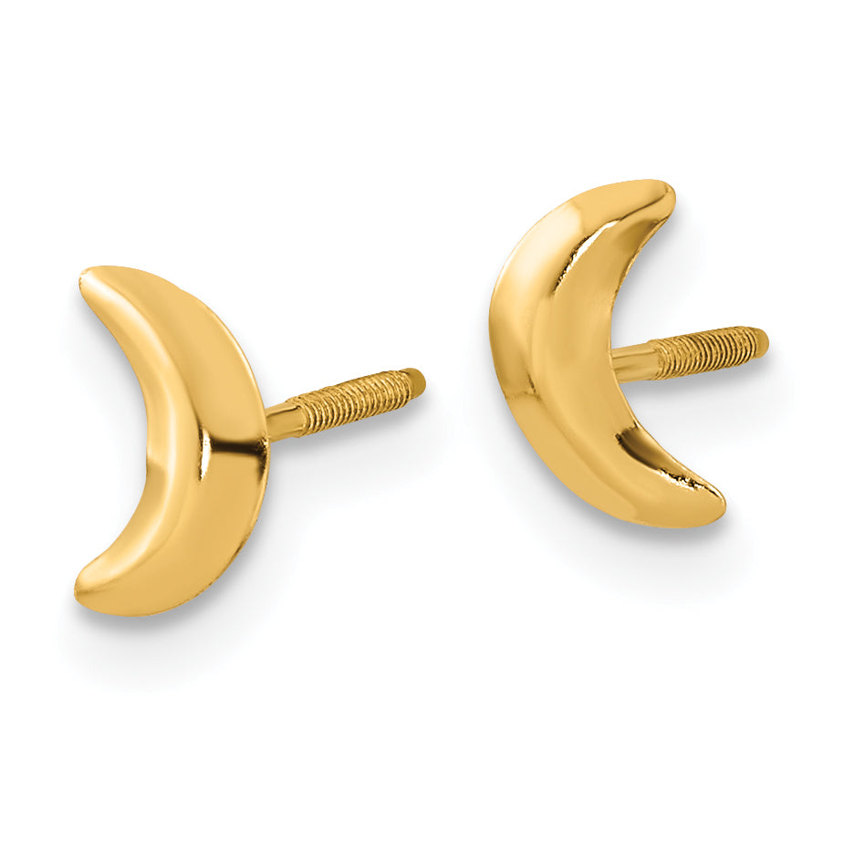 14K Gold Moon Post Earrings with Polished Finish, Nickel-Free, 8mm Secondary image