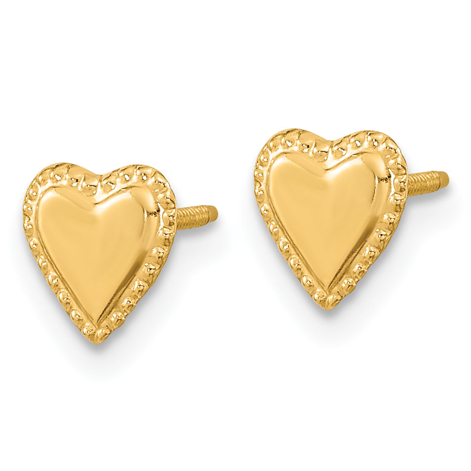 14K Gold Madi K Heart Earrings with Polished Finish and Screw Back