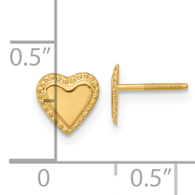 14K Gold Madi K Heart Earrings with Polished Finish and Screw Back