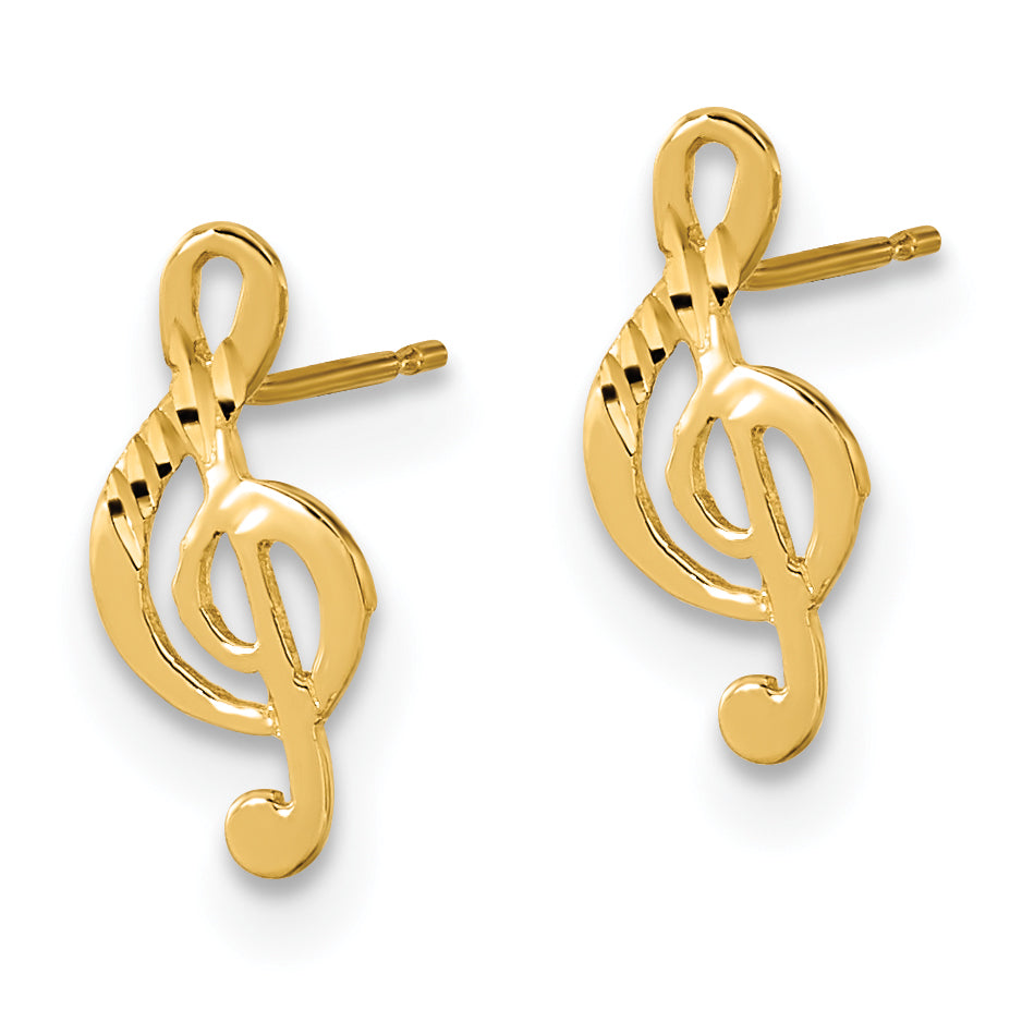 14K Gold Polished Musical Note Earrings Elegant Solid Design for Women