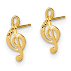14K Gold Polished Musical Note Earrings Elegant Solid Design for Women