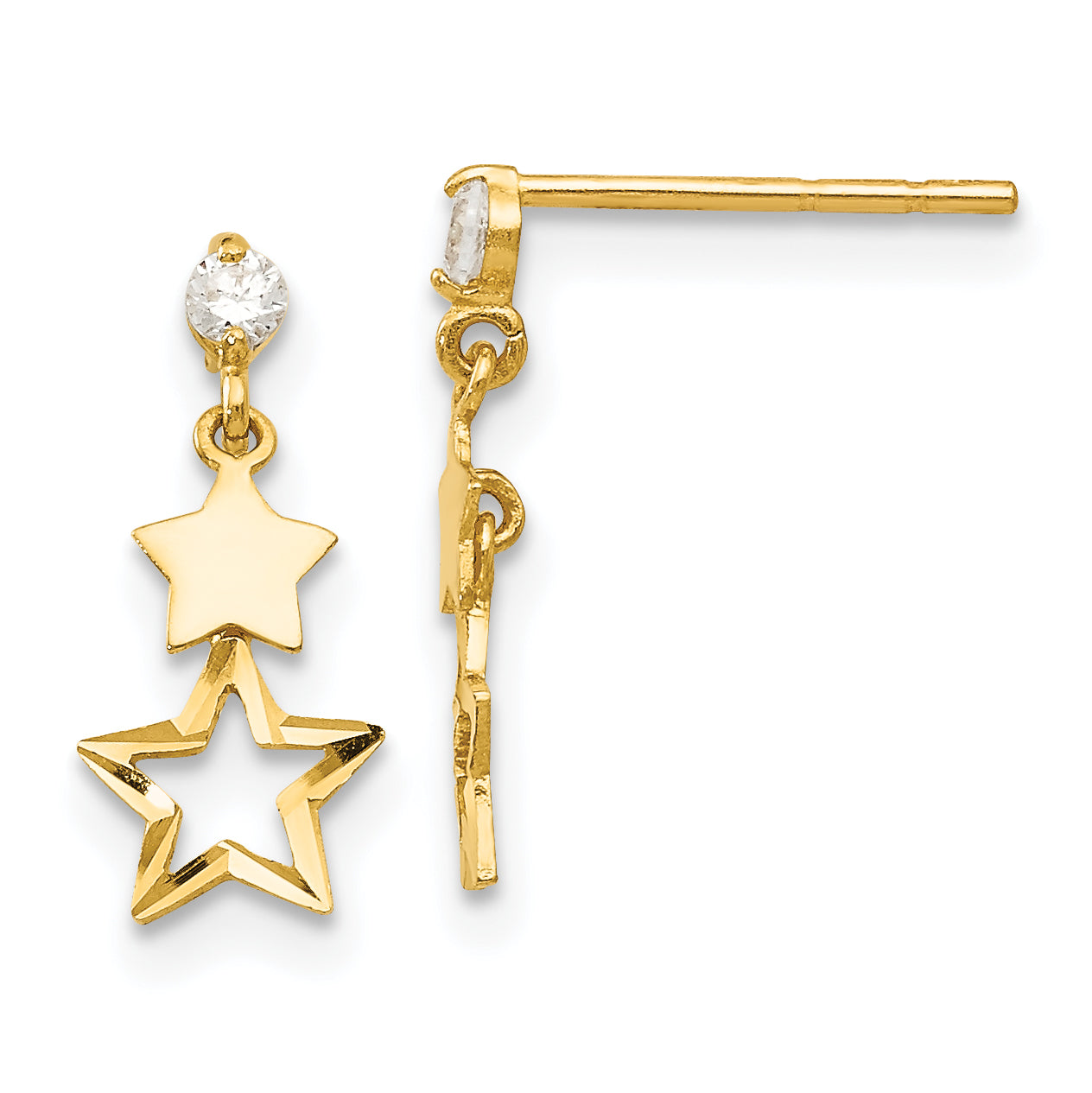 14k Madi K CZ Polished Star Post Dangle Earrings Main image