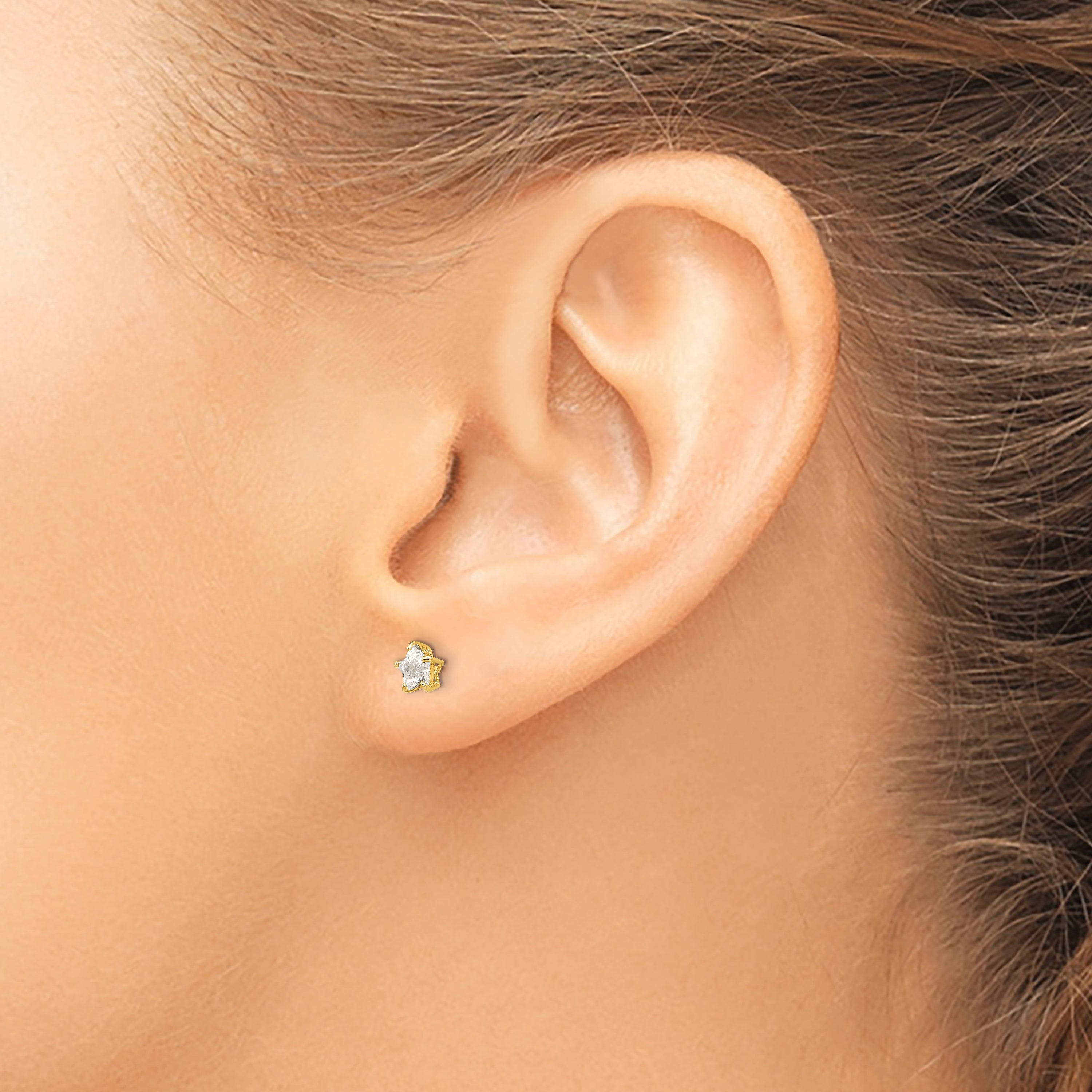 14K Gold Star Earrings with CZ Stones, Polished & Nickel-Free
