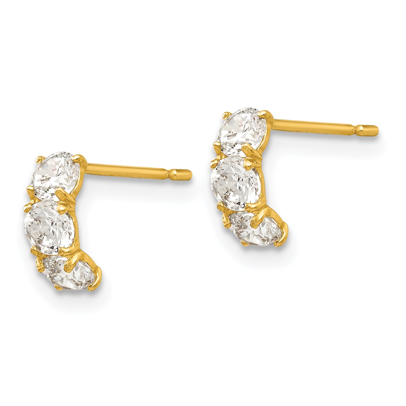 14K Gold CZ Three-Stone J-Hoop Earrings for Girls Polished, Nickel-Free Secondary image