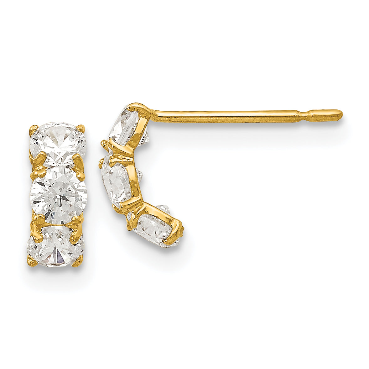 14k Madi K CZ Children's Three Stone Post Earrings Main image