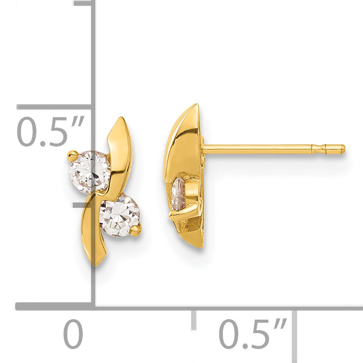 14K Gold CZ Children's Button Earrings with Polished Finish, Gift Ready Secondary image