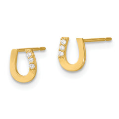 14K Gold Children's Horseshoe Earrings with CZ Stones, Polished, Nickel-Free