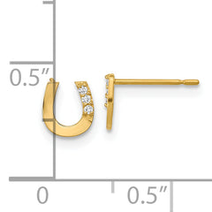 14K Gold Children's Horseshoe Earrings with CZ Stones, Polished, Nickel-Free