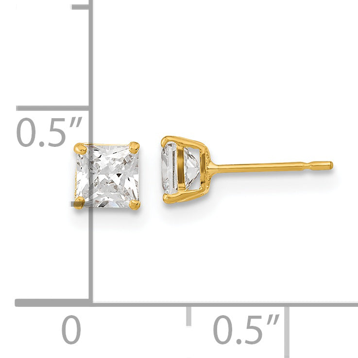 14k Madi K 4mm Square CZ Basket Set Stud Earrings