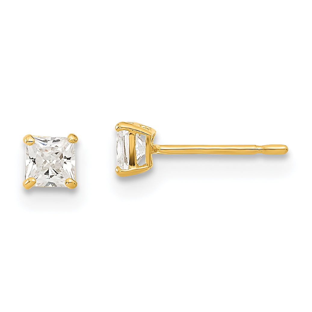 14k Madi K 3mm Square CZ Basket Set Stud Earrings Main image