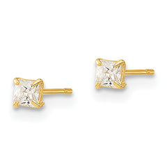 14K Gold Square CZ Stud Earrings with Polished Finish, Nickel-Free