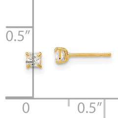 14K Gold Square CZ Stud Earrings with Polished Finish, Nickel-Free