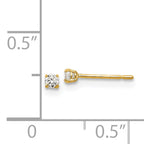 14K Gold Round CZ Stud Earrings with Polished Finish  2mm, Nickel Free