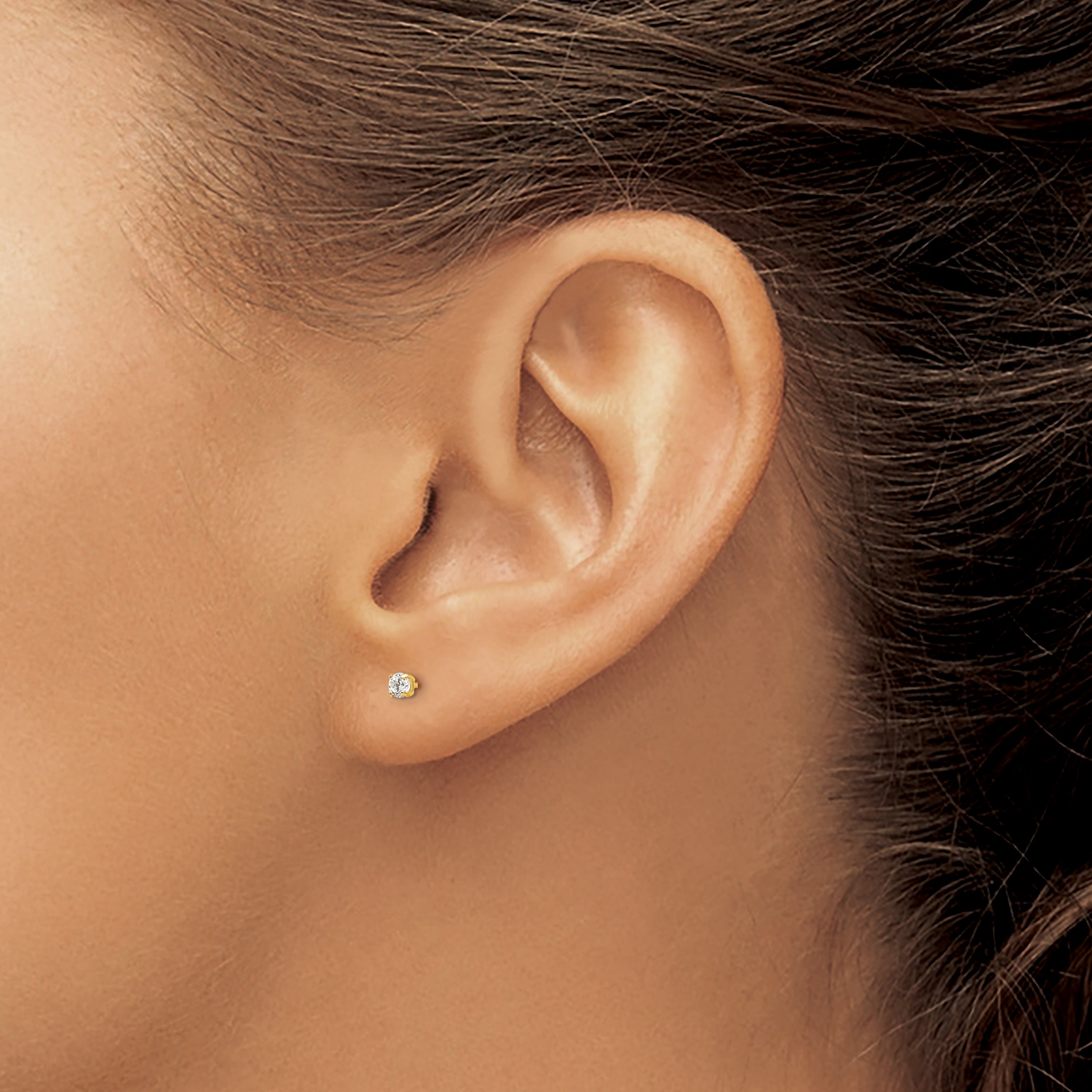 14K Gold Round CZ Stud Earrings with Polished Finish  Elegant & Nickel-Free