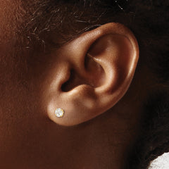 14K Gold Round CZ Stud Earrings with Polished Finish 4mm