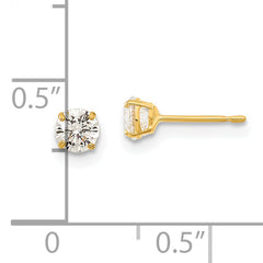14K Gold Round CZ Stud Earrings with Polished Finish 4mm
