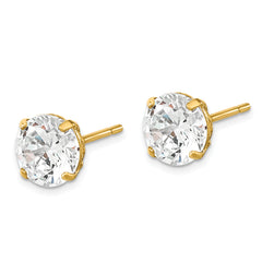 14K Gold Round White CZ Stud Earrings with Polished Basket Set Design