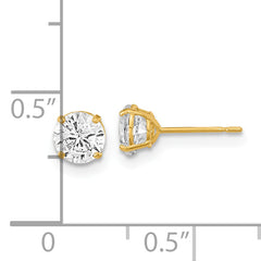 14K Gold Round White CZ Stud Earrings with Polished Basket Set Design