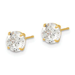 14K Gold Round CZ Stud Earrings with Polished Finish 6mm Classic