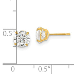 14K Gold Round CZ Stud Earrings with Polished Finish 6mm Classic