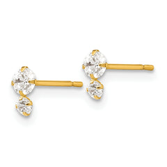 14K Gold Children's CZ Stud Earrings with Polished Finish, Nickel-Free