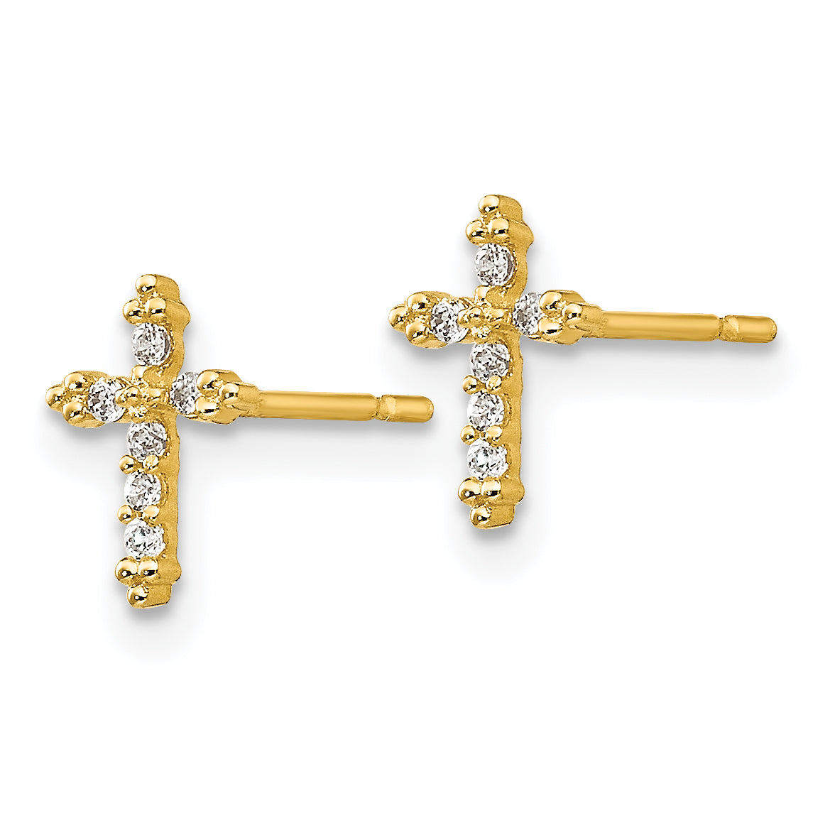 14K Gold Children's Cross Earrings with CZ Stones Polished & Nickel Free Secondary image