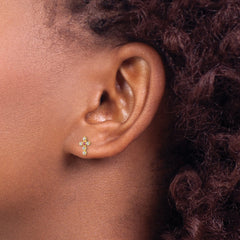 14K Gold Children's Cross Earrings with CZ Stones, Polished & Nickel-Free