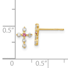 14K Gold Children's Cross Earrings with CZ Stones, Polished & Nickel-Free