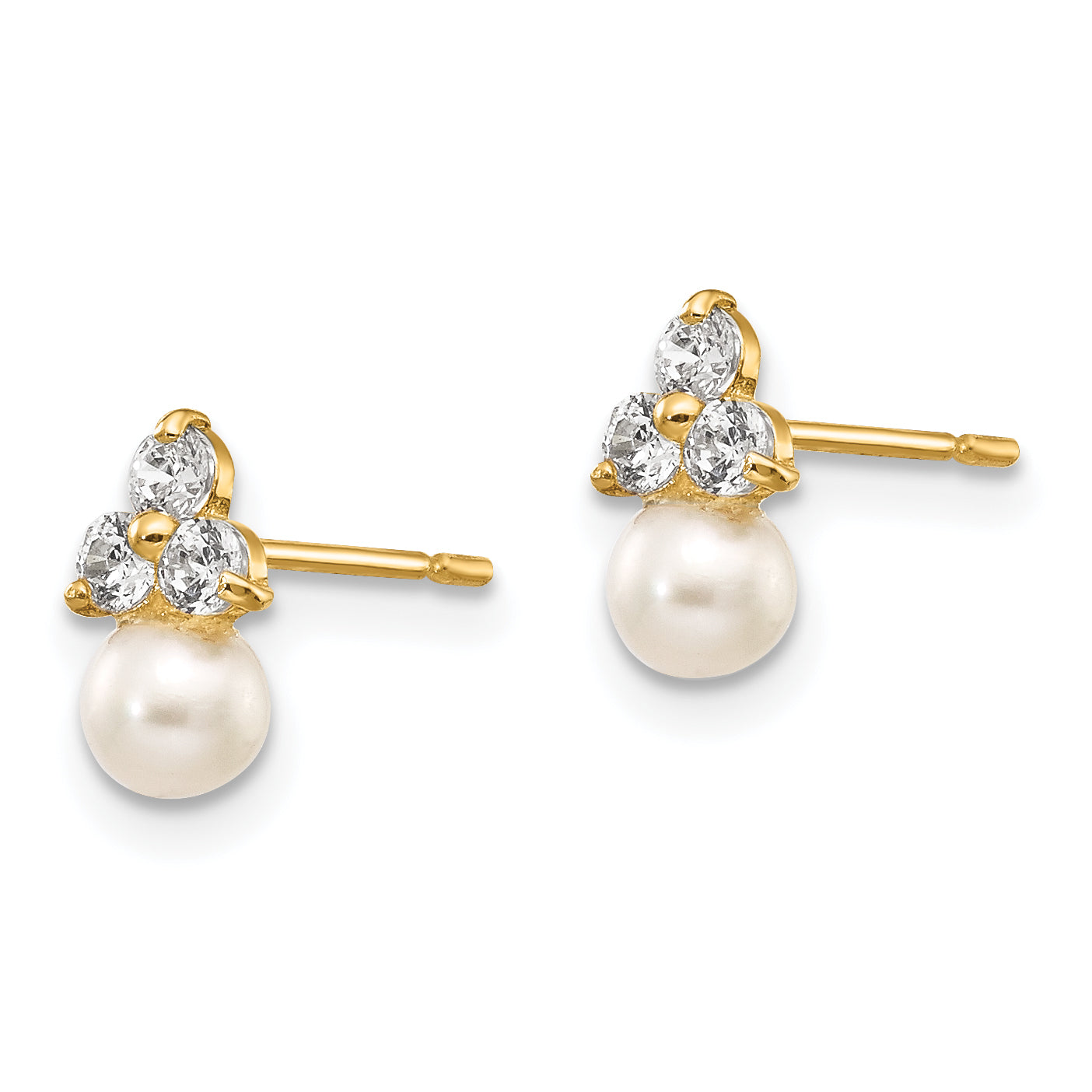 14K Gold CZ and Freshwater Pearl Button Earrings  Polished, Nickel-Free, Elegant Design Secondary image