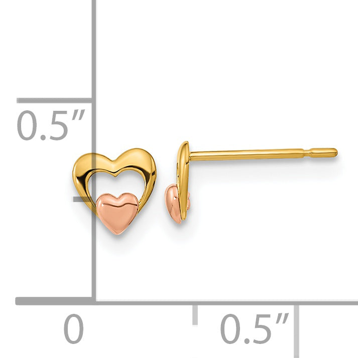 14K Yellow & Rose Gold Children's Heart Earrings  Polished Two-Tone, Nickel-Free