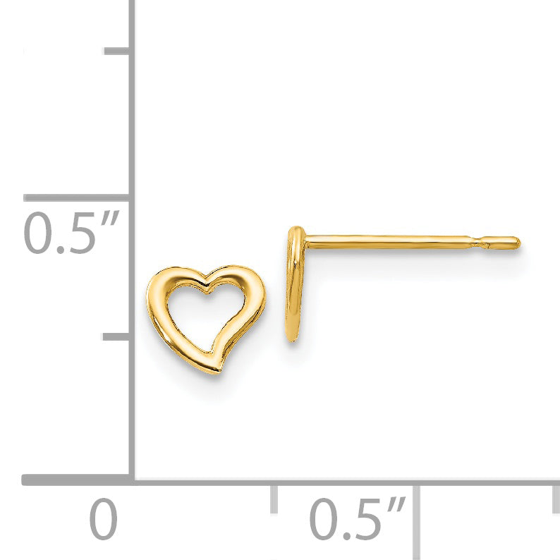 14k Gold Children's Heart Earrings with Polished Finish and Nickel-Free Design