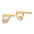 14K Two-Tone Gold Children's Heart Earrings with CZ Stones  Polished Finish
